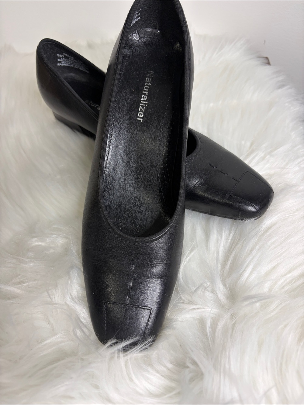 NATURALIZER Paige Black Leather Square-Front Heels SIZE 7M